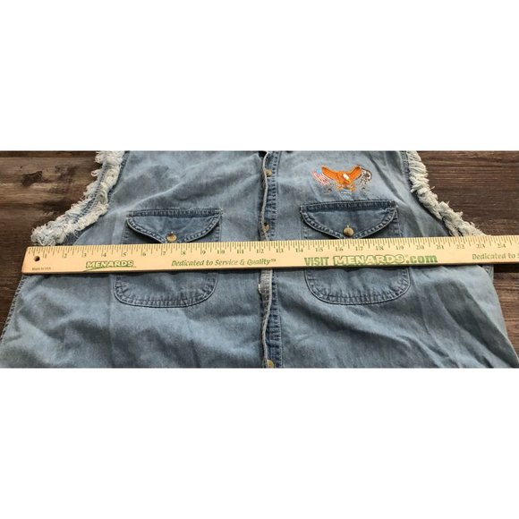 Lightning Clothing Mens Large Blue Motorcycle Eagle Graphic Denim Button Up Vest - Picture 6 of 7